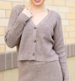 Pinch Mocha Ribbed Button Cardigan
