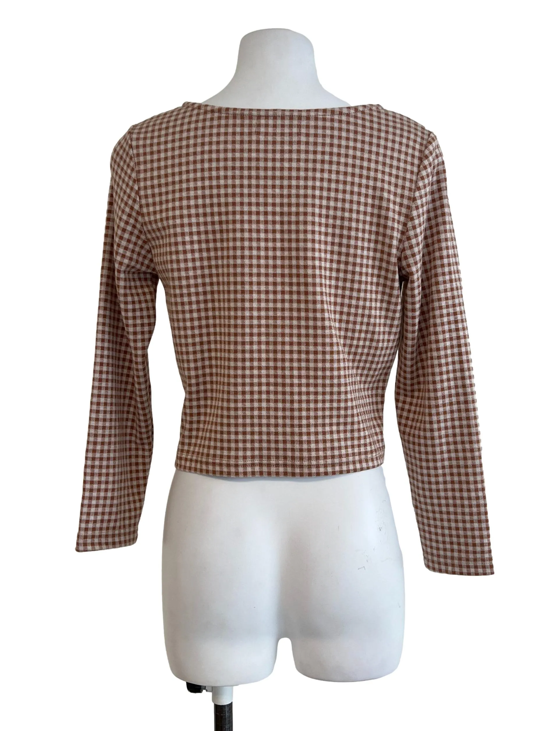 Plaid Brown Crop Cardigan