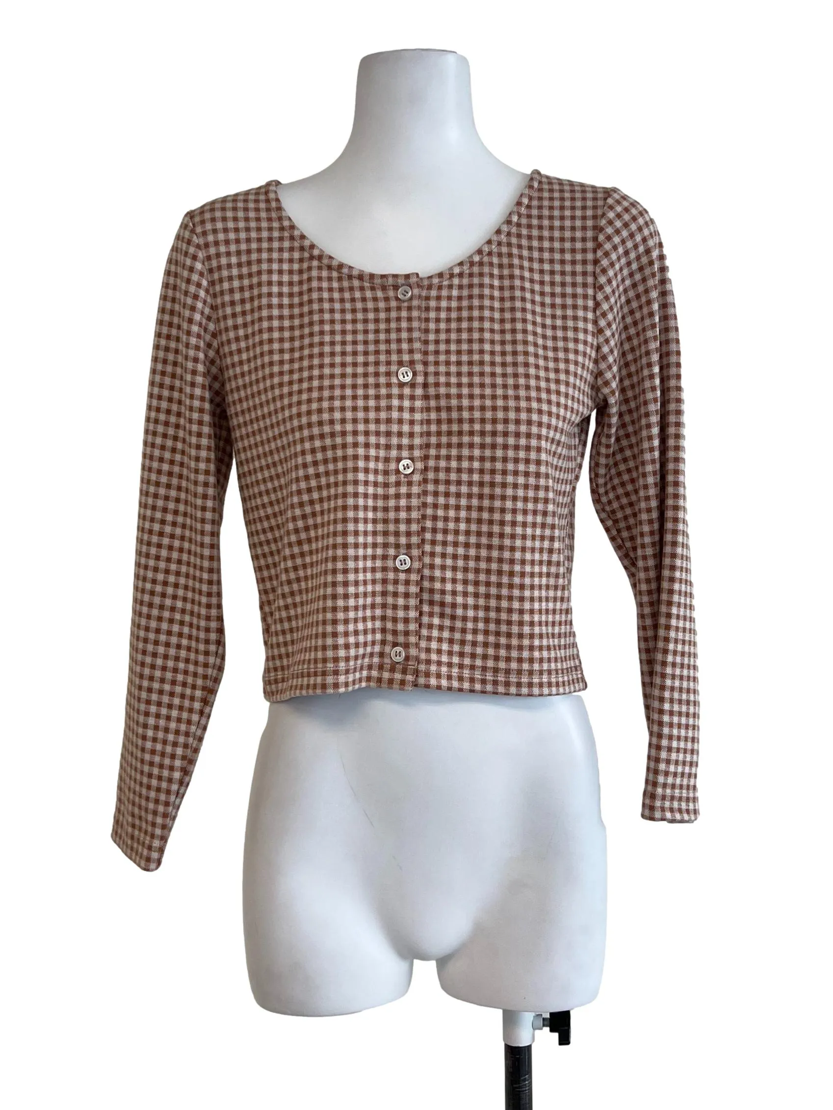 Plaid Brown Crop Cardigan
