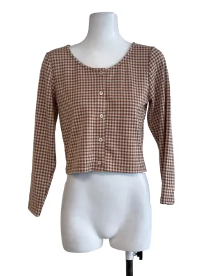 Plaid Brown Crop Cardigan