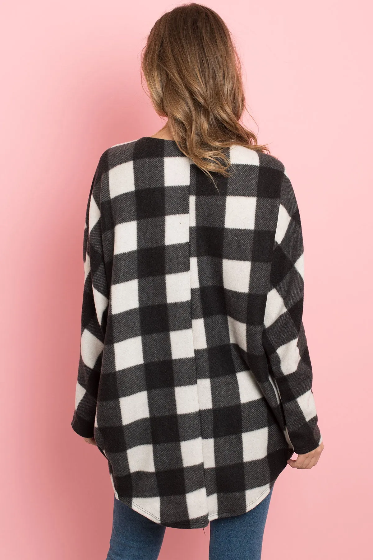 Plaid Brushed Long Sleeved Open Cardigan