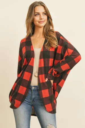 Plaid Brushed Long Sleeved Open Cardigan