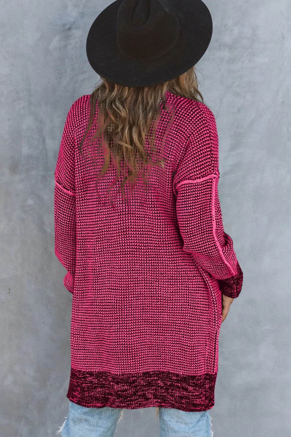 Plaid Knitted Long Open Front Rose Cardigan