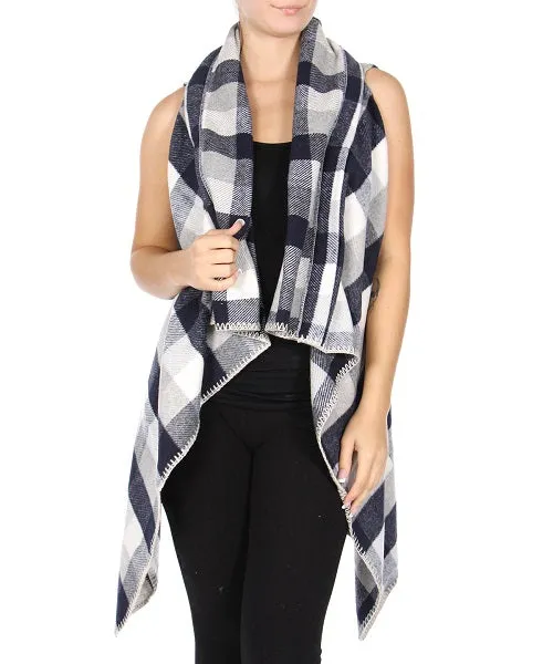 Plaid Shawl Flyaway Vest