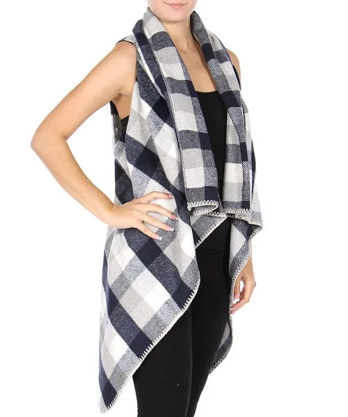 Plaid Shawl Flyaway Vest