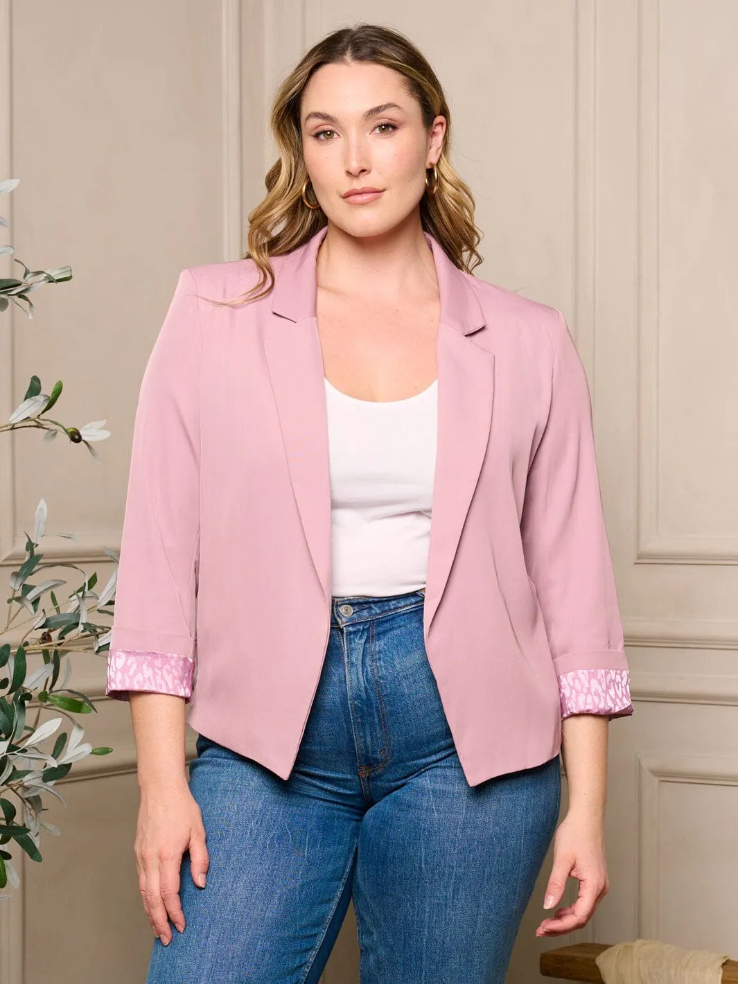 PLUS SIZE 3/4 SLEEVE OPEN FRONT BLAZER
