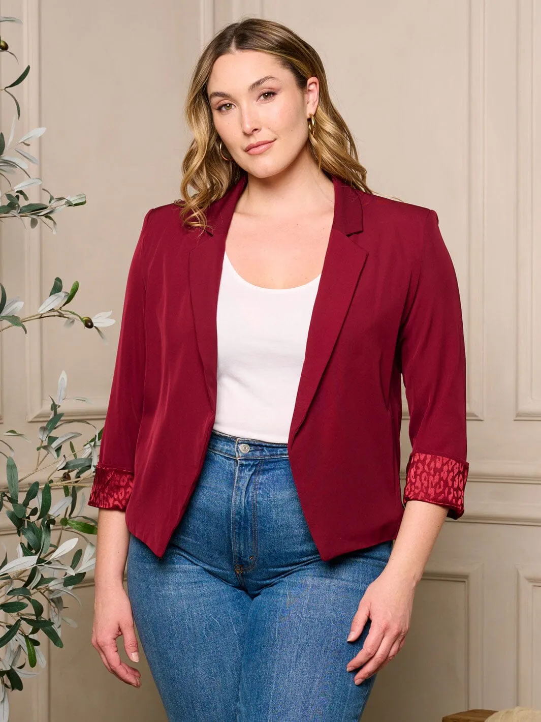 PLUS SIZE 3/4 SLEEVE OPEN FRONT BLAZER