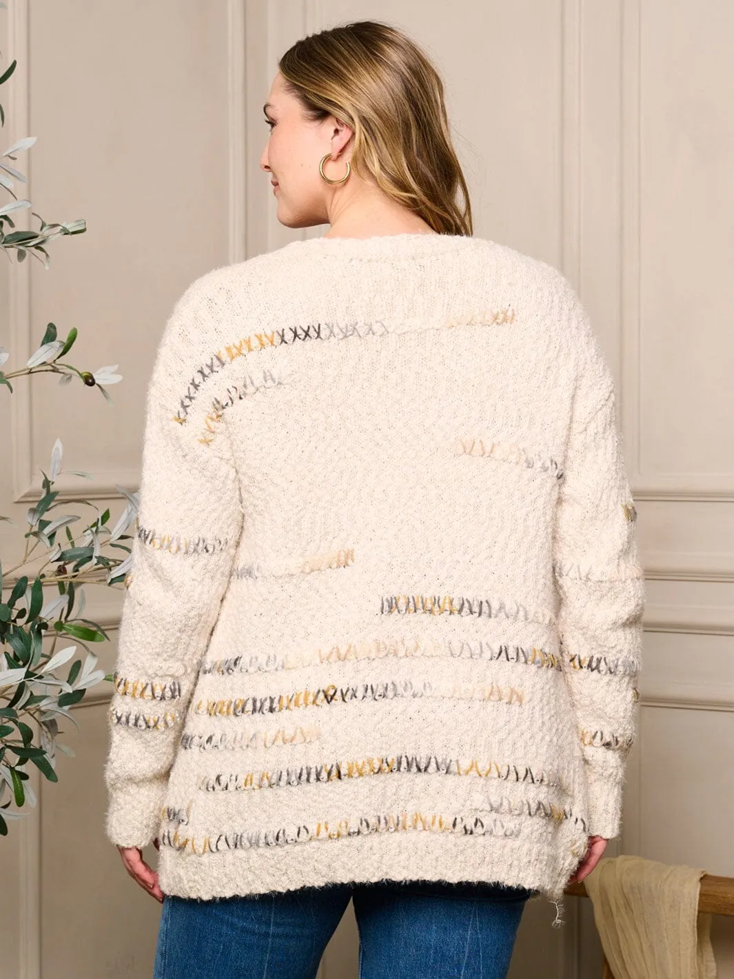 PLUS SIZE LONG SLEEVE OPEN FRONT POCKETS CARDIGAN