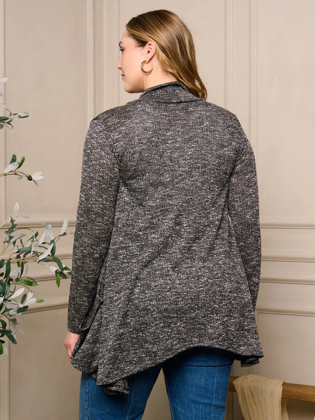 PLUS SIZE LONG SLEEVE OPEN FRONT POCKETS WASHED CARDIGAN
