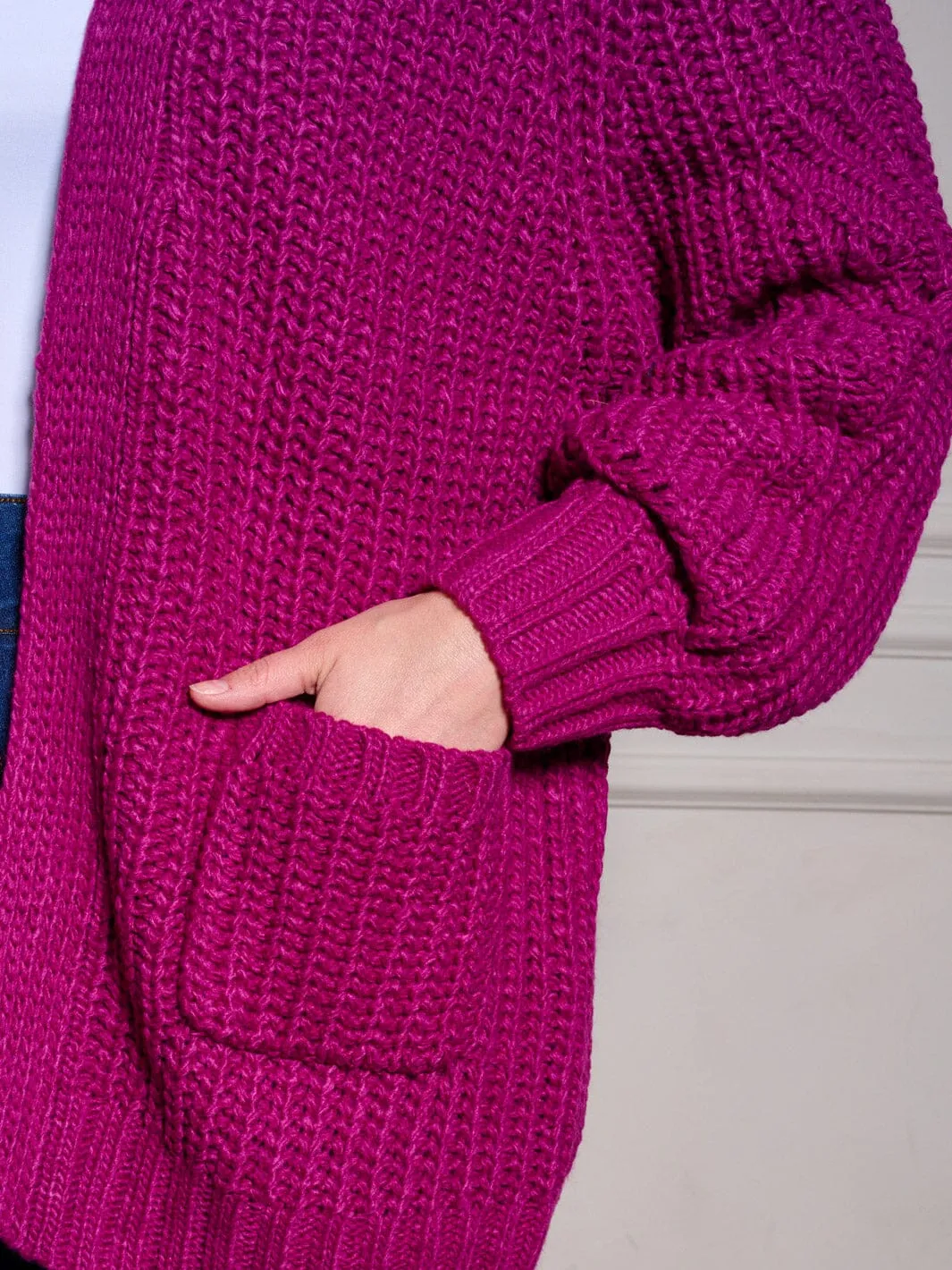 PLUS SIZE LONG SLEEVE POCKETS OPEN FRONT KNIT CARDIGAN