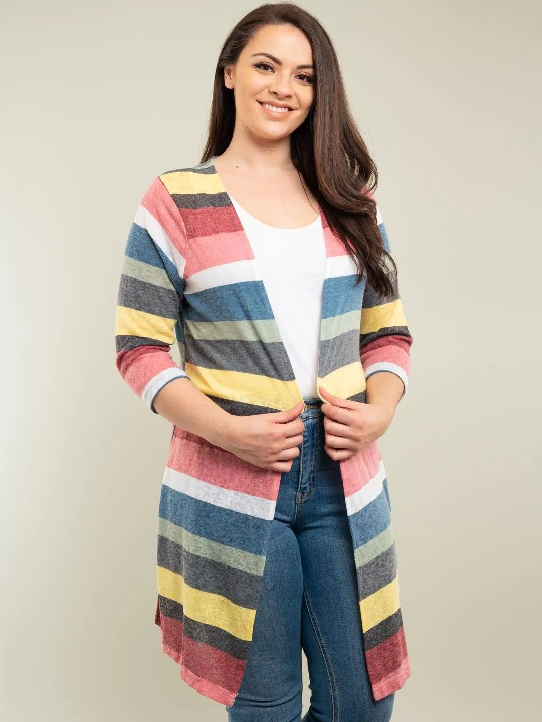 PLUS SIZE MULTI COLOR LONG CARDIGAN