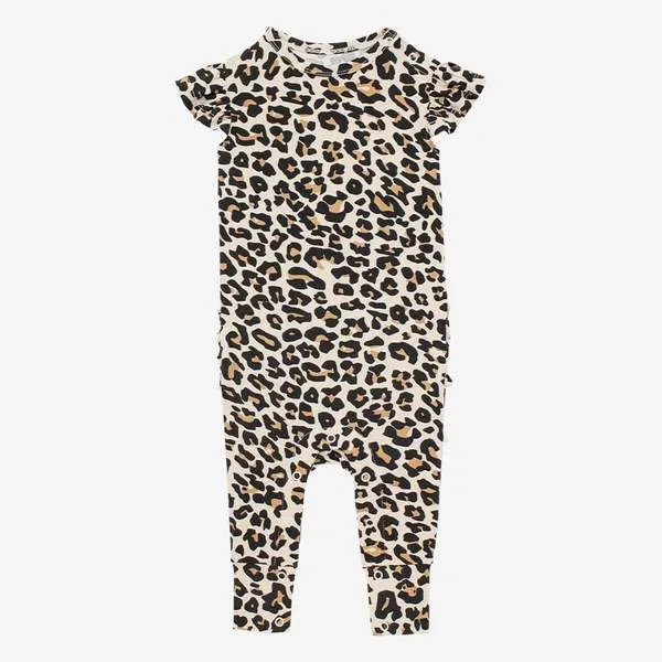 Posh Peanut Lana Leopard Tan-Ruffled Romper