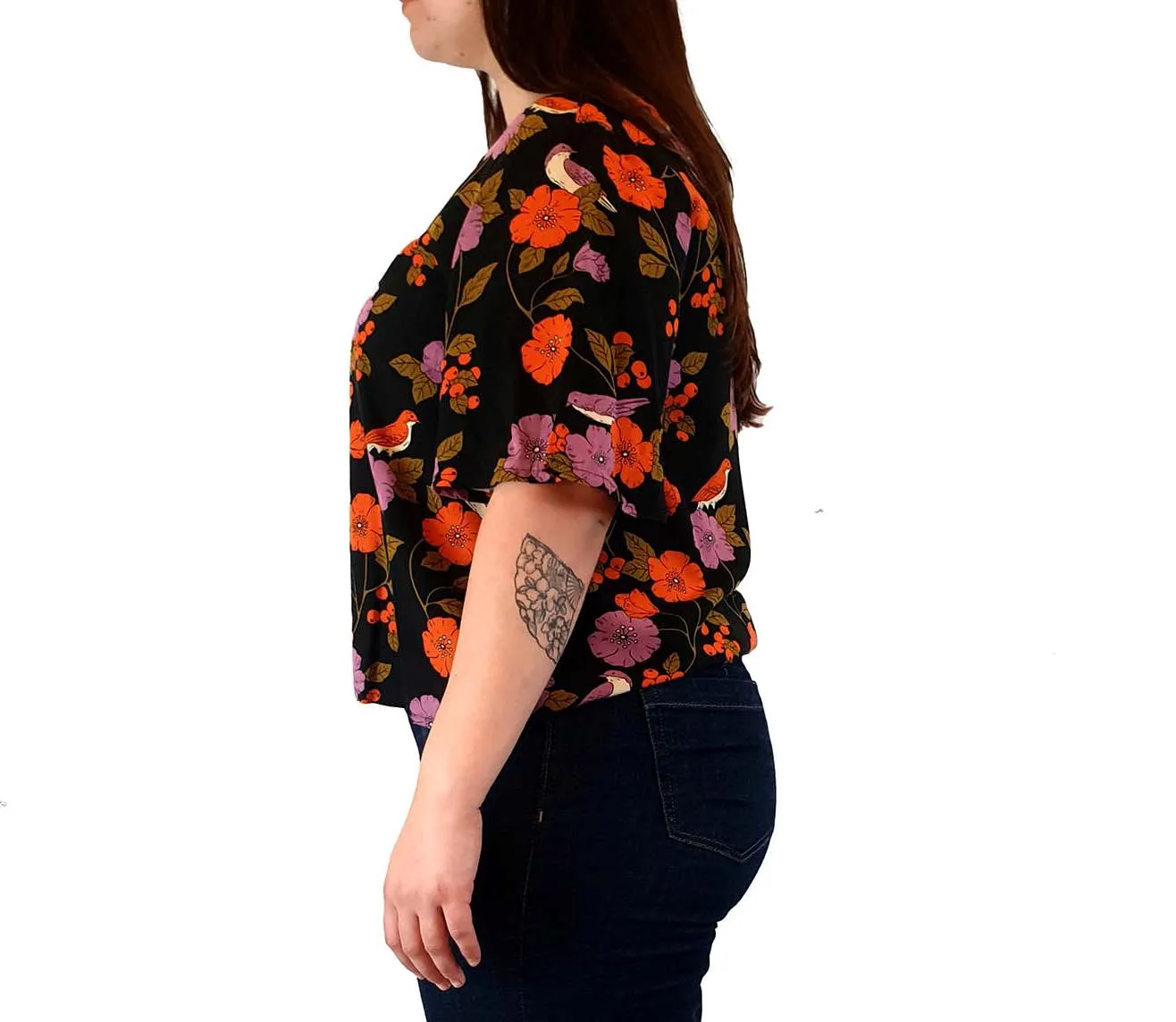 Princess Highway cropped retro-inspired bird and flower print top size 14