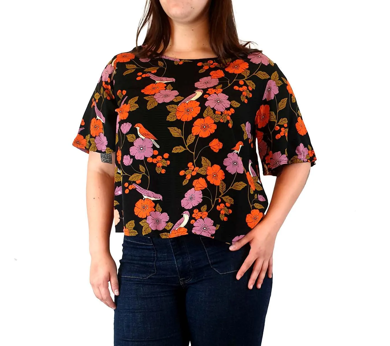 Princess Highway cropped retro-inspired bird and flower print top size 14