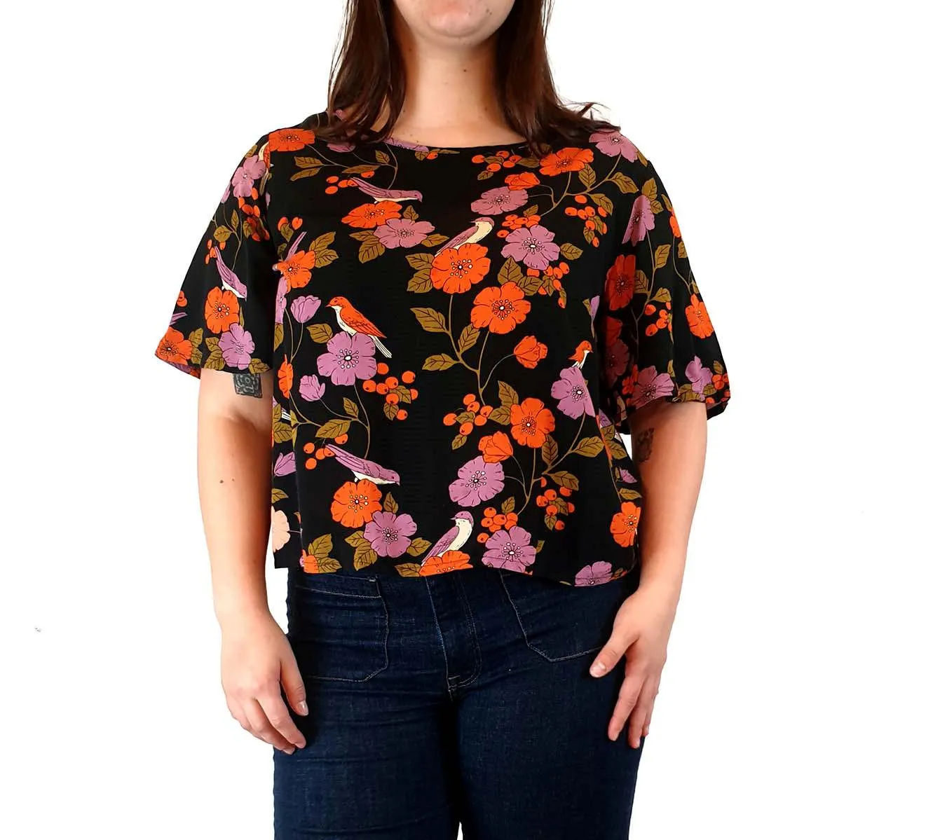 Princess Highway cropped retro-inspired bird and flower print top size 14