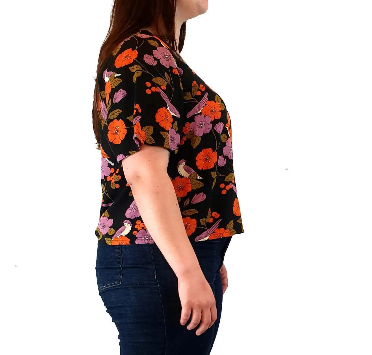 Princess Highway cropped retro-inspired bird and flower print top size 14