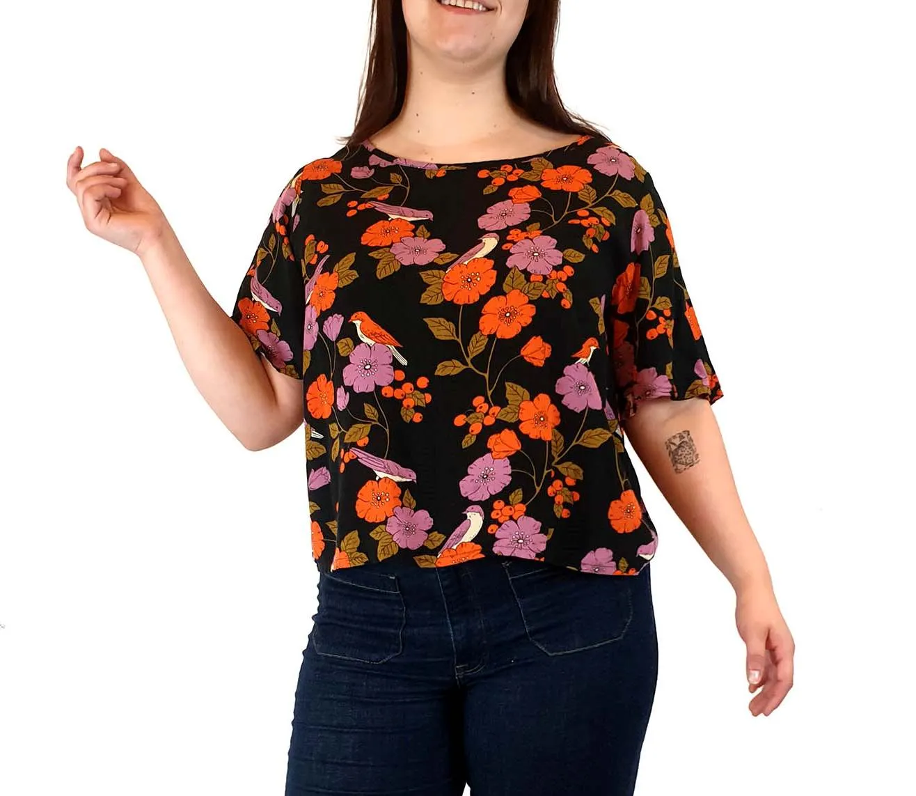 Princess Highway cropped retro-inspired bird and flower print top size 14