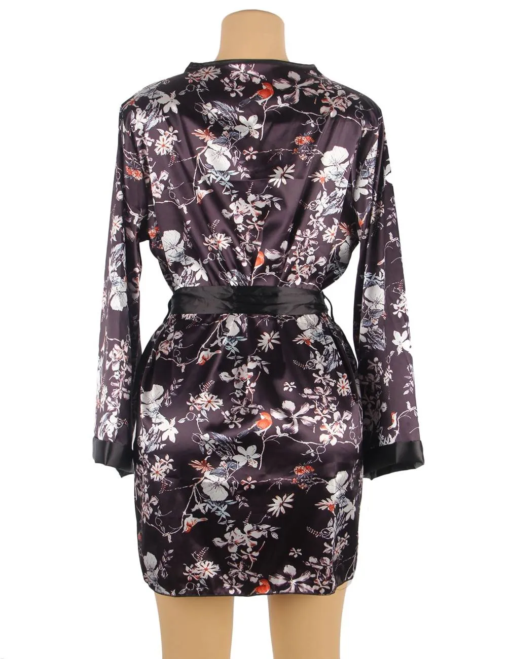 Printing Silk Long Sleeves Sleepwear with Thong