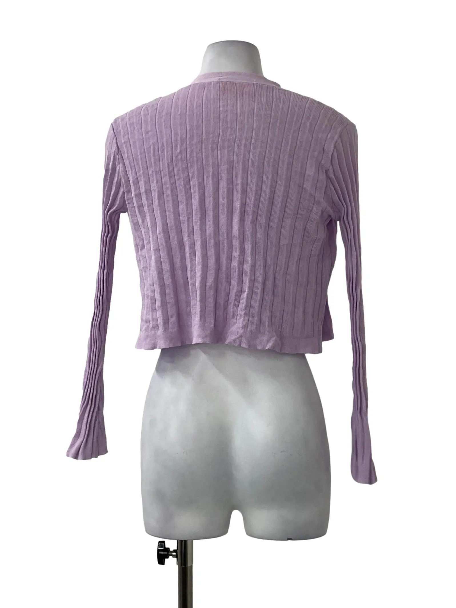 Purple Pleated Crop Cardigan