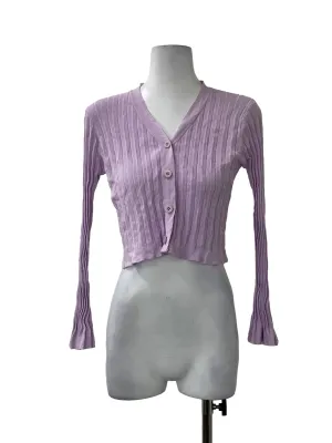 Purple Pleated Crop Cardigan