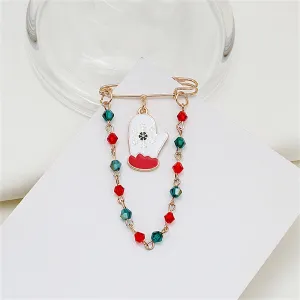 Red & Green Beaded-Chain Glove Pin Brooch