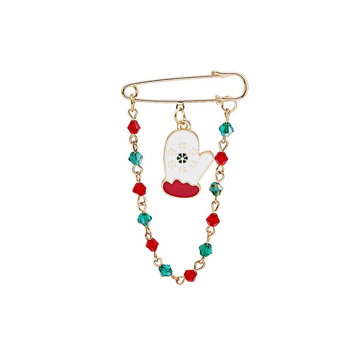 Red & Green Beaded-Chain Glove Pin Brooch