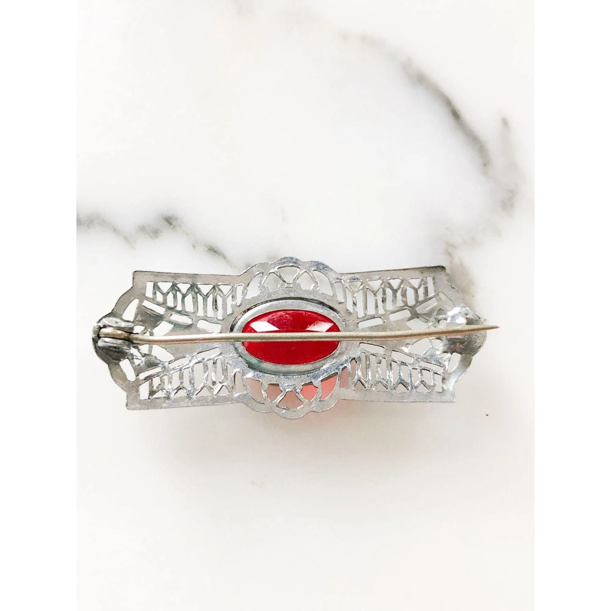 Red Crystal Open Back Brooch