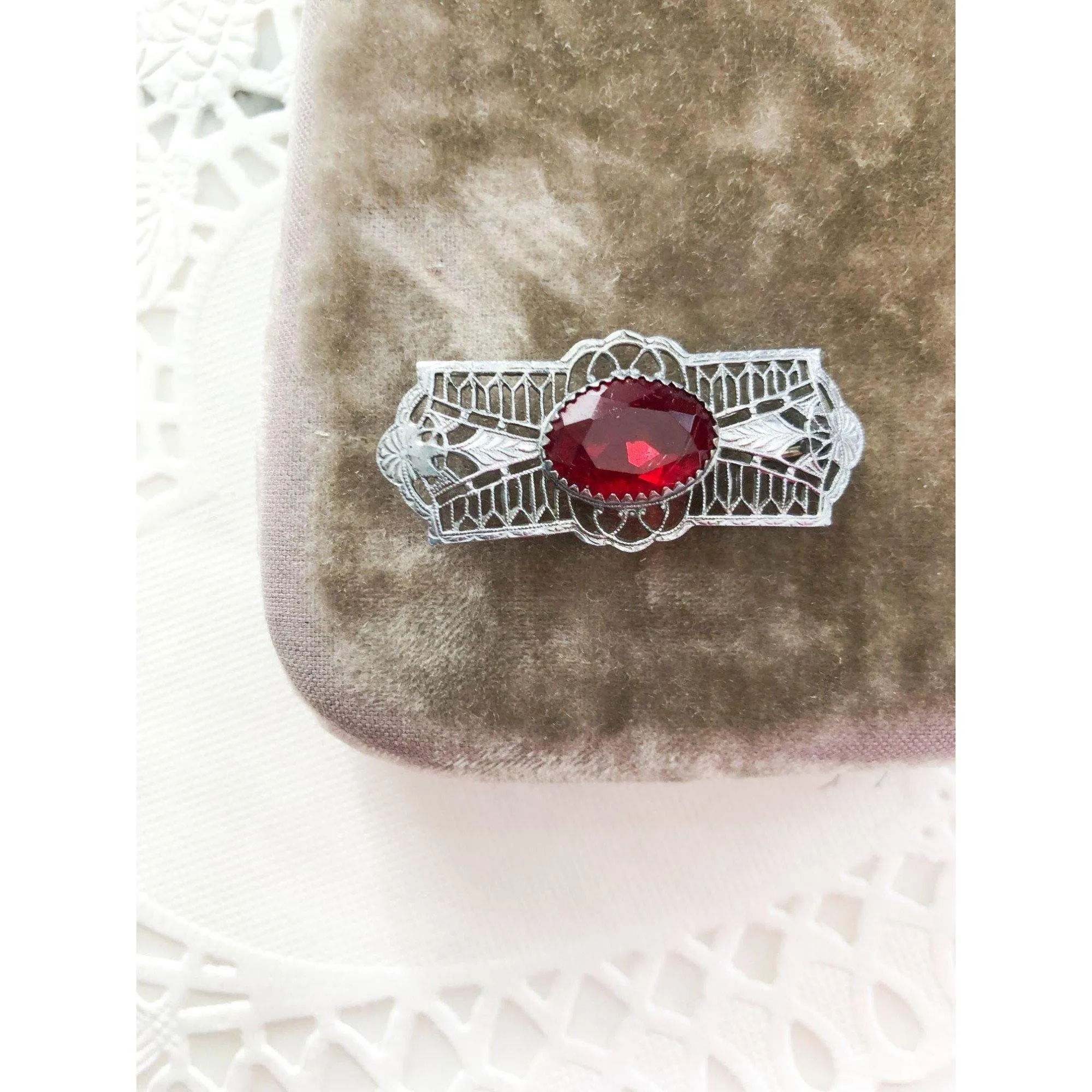 Red Crystal Open Back Brooch