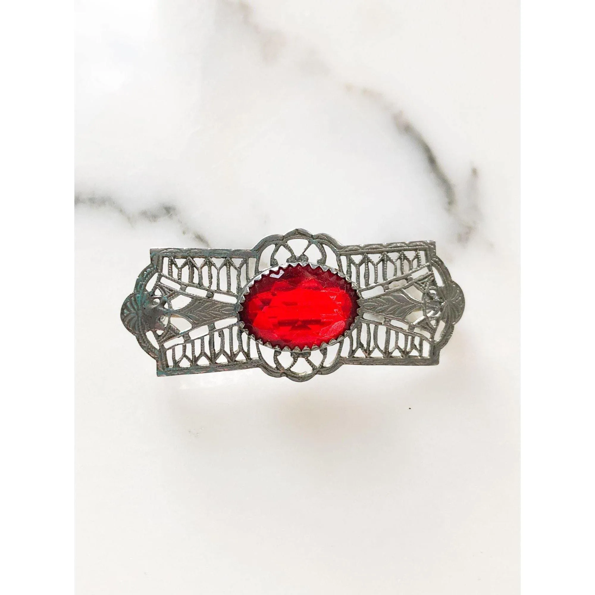 Red Crystal Open Back Brooch