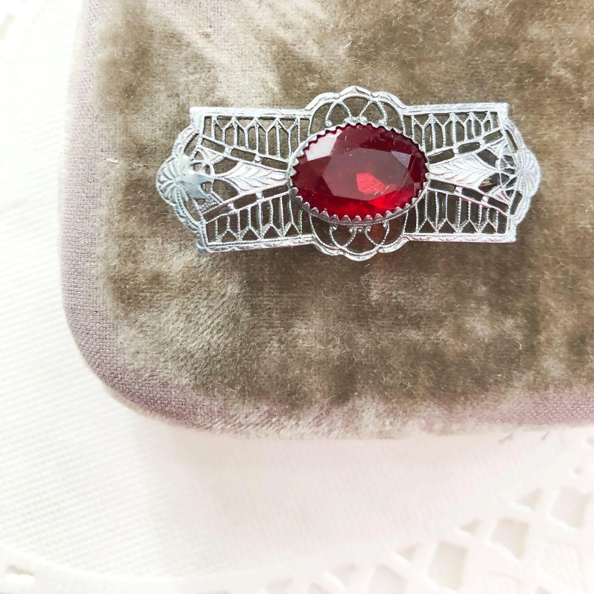 Red Crystal Open Back Brooch