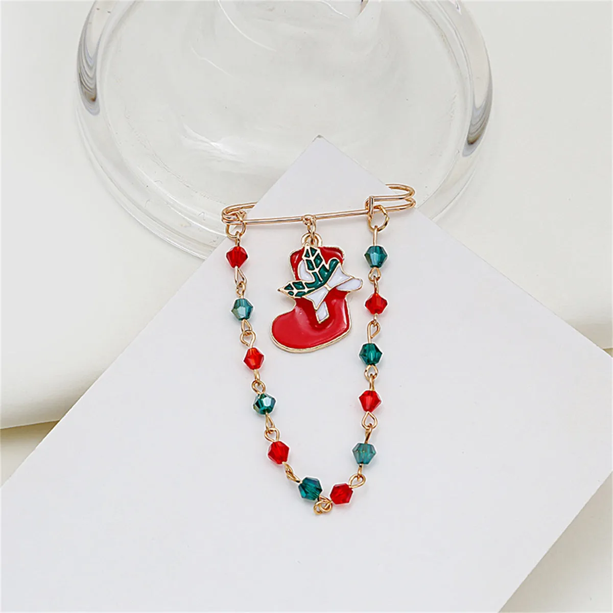 Red Enamel & 18K Gold-Plated Boot Chain Pin Brooch