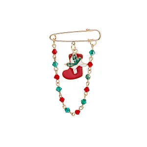 Red Enamel & 18K Gold-Plated Boot Chain Pin Brooch