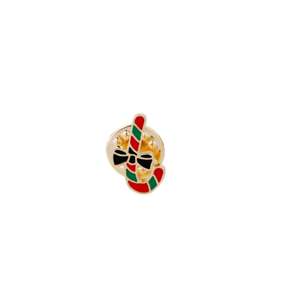 Red Enamel & 18K Gold-Plated Candy Cane Brooch