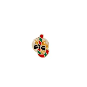 Red Enamel & 18K Gold-Plated Candy Cane Brooch