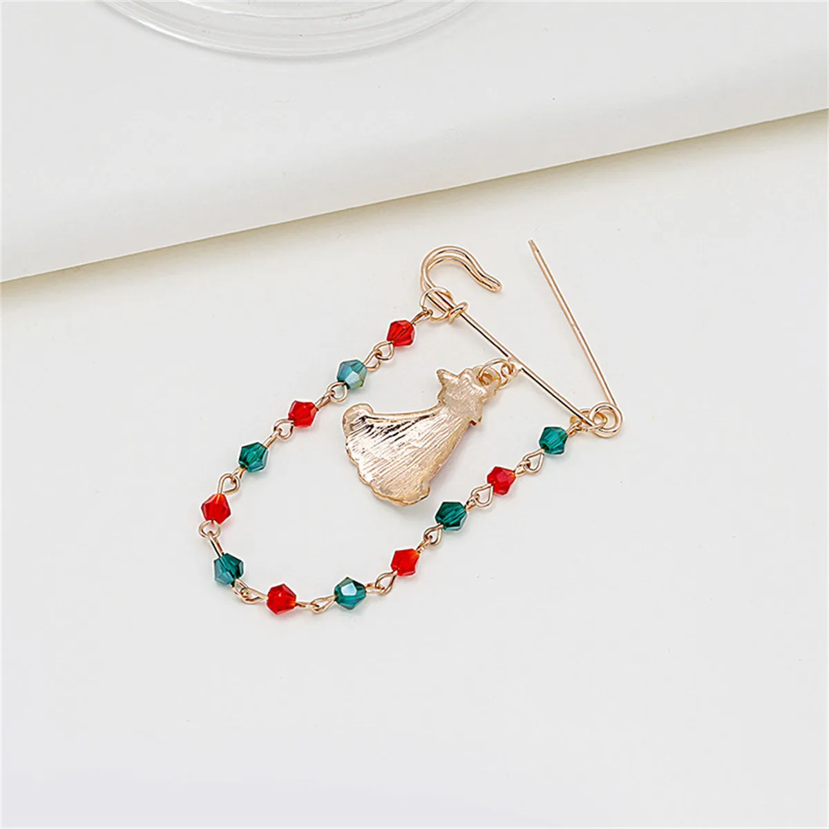 Red Enamel & Acrylic 18K Gold-Plated Santa Hat Chain Pin Brooch