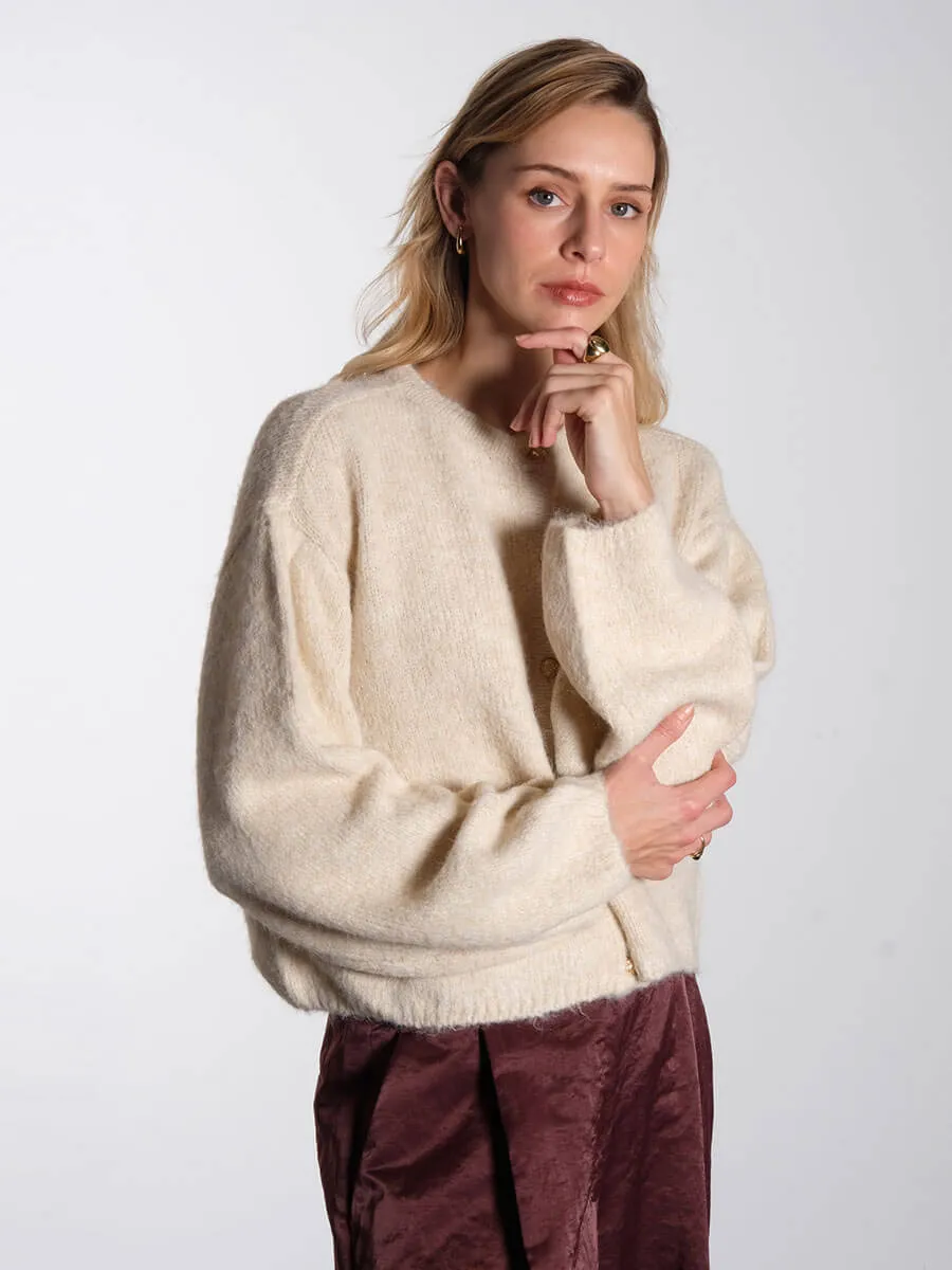 Saggia Knitted Cardigan - White Sand