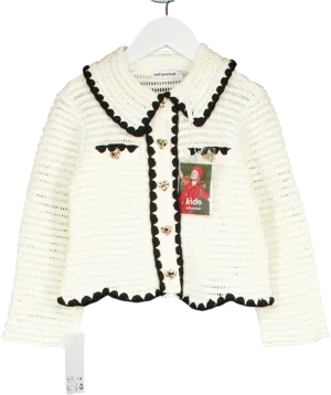 Self-Portrait Cream Crochet Cardigan with gold heart shaped buttons 5-6 Years
