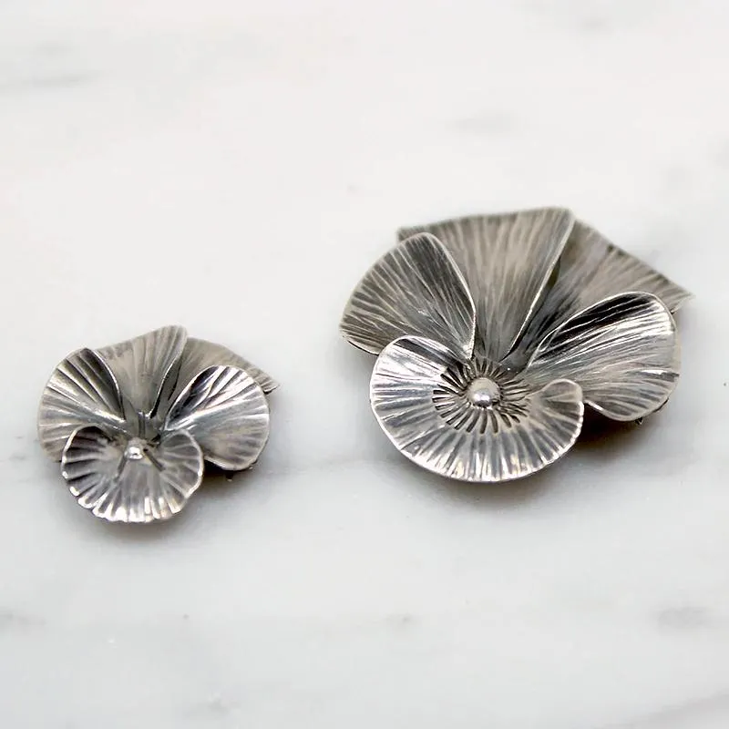 Set of Naturalistic Sterling Pansy Brooches by NYE