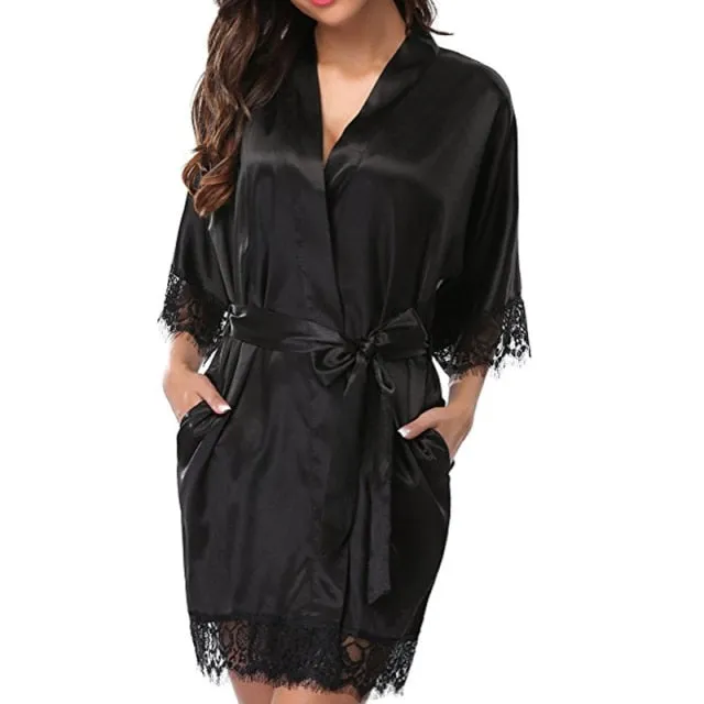 Sexy Lace Lingerie Women's Sleepwear Lace Robe Nightwear G-string Dress Babydolls Erotic Transparent Collar Chemises