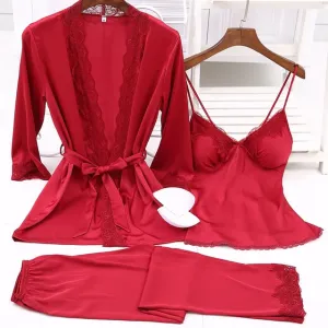 Sexy Lace Robe Satin Silky Sleepwear