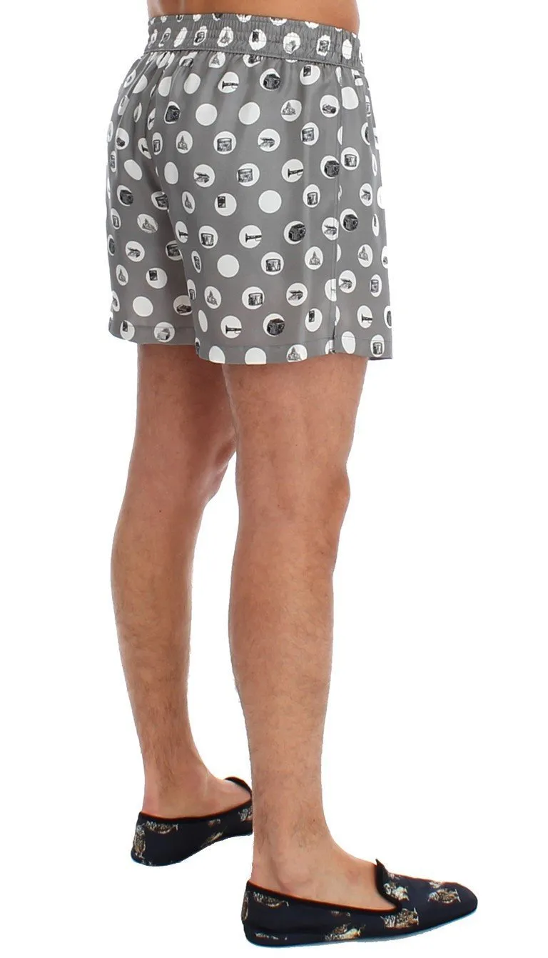 Silver Polka Dotted SILK Pajama Shorts