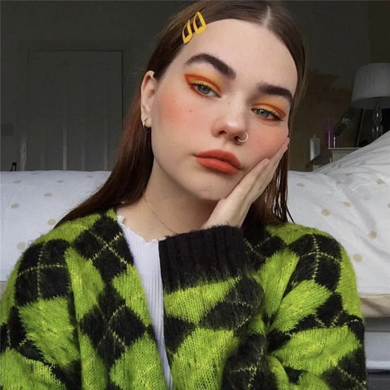 Single-breasted Checkerboard Knitting Short Cardigans