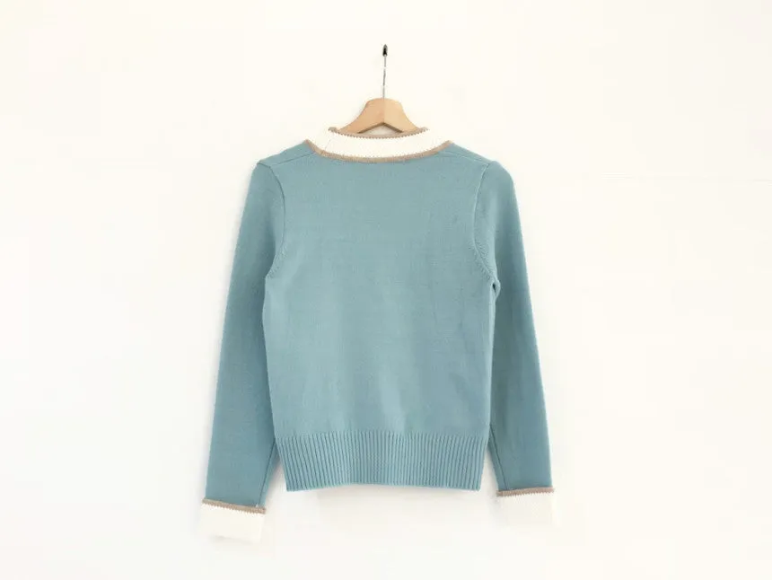 Single-breasted Contrast Knit Splicing Golden Button Sweaters