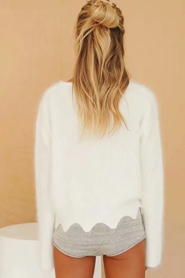 Single-breasted V-neck Ruffles Hem Knitting Cardigans