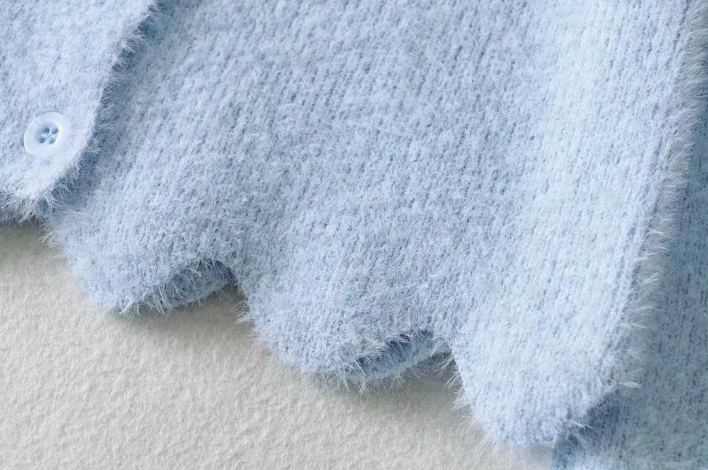 Single-breasted V-neck Ruffles Hem Knitting Cardigans
