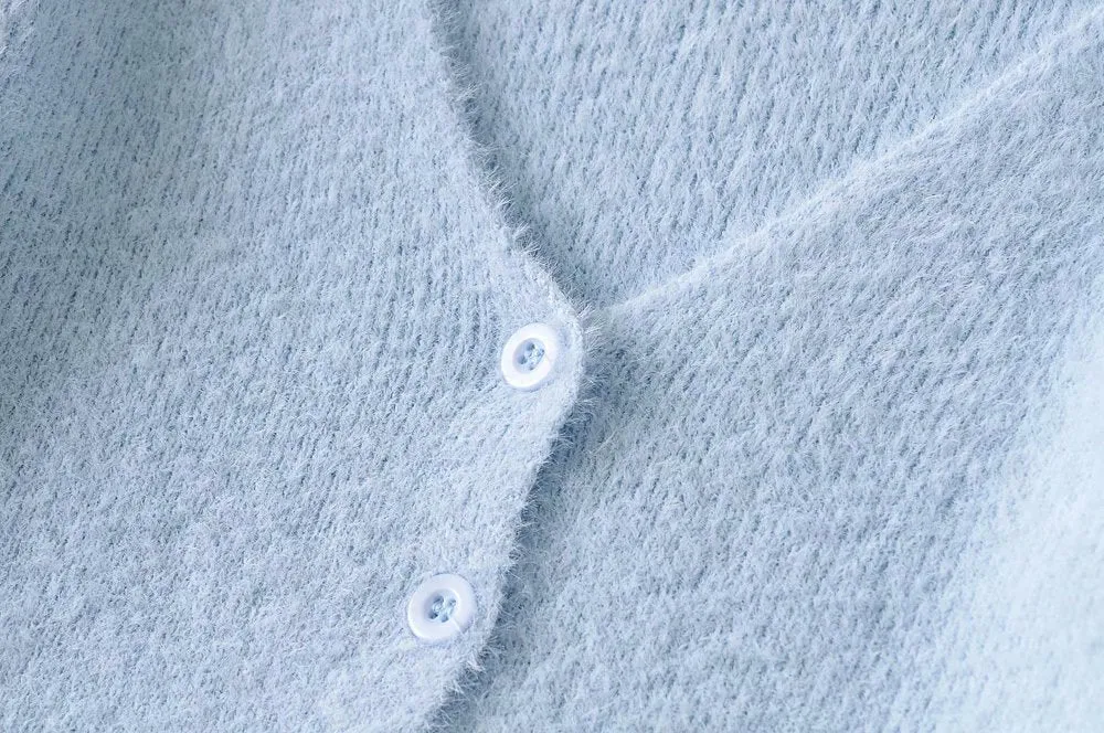 Single-breasted V-neck Ruffles Hem Knitting Cardigans