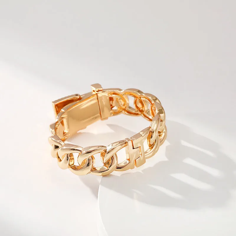 Sisslia Fashion Cuff Bracelet Wide Crystals Belt Buckle Cuban Curb Open Link Chain Bangle Bracelet For Women