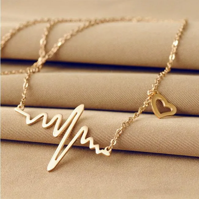 SISSLIA Fashion Stainless Steel Rose Gold Heart Beat Wave Pendant Necklace Charm Electrocardiogram Wave Necklace For Women No reviews yet