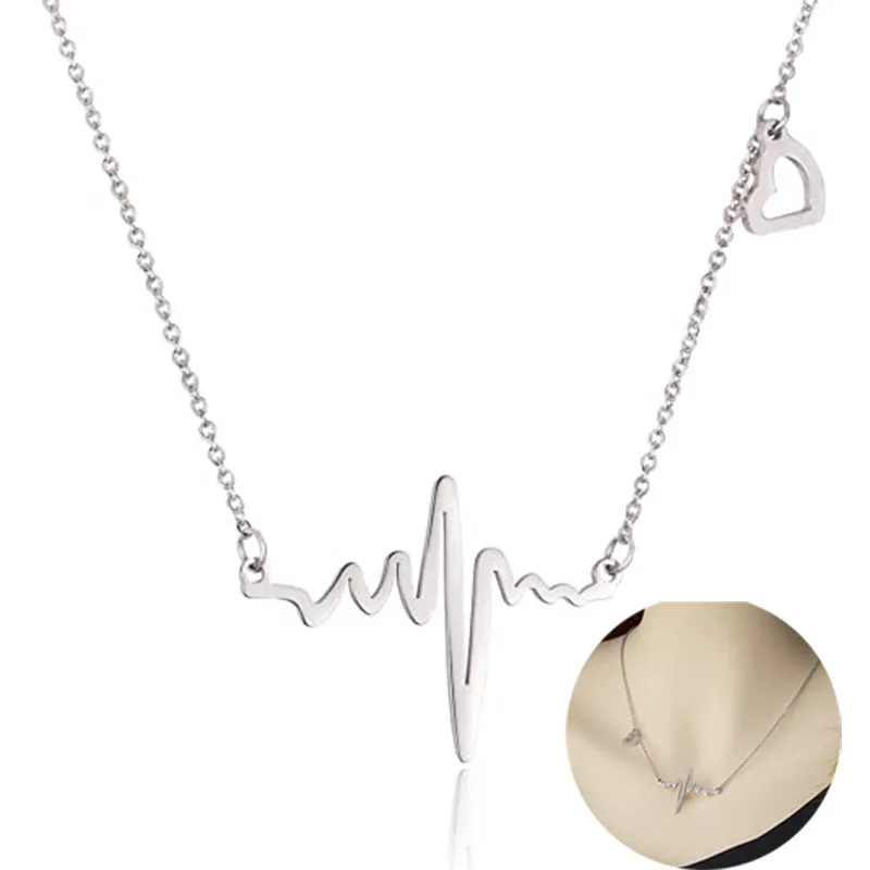 SISSLIA Fashion Stainless Steel Rose Gold Heart Beat Wave Pendant Necklace Charm Electrocardiogram Wave Necklace For Women No reviews yet