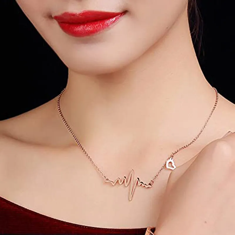 SISSLIA Fashion Stainless Steel Rose Gold Heart Beat Wave Pendant Necklace Charm Electrocardiogram Wave Necklace For Women No reviews yet